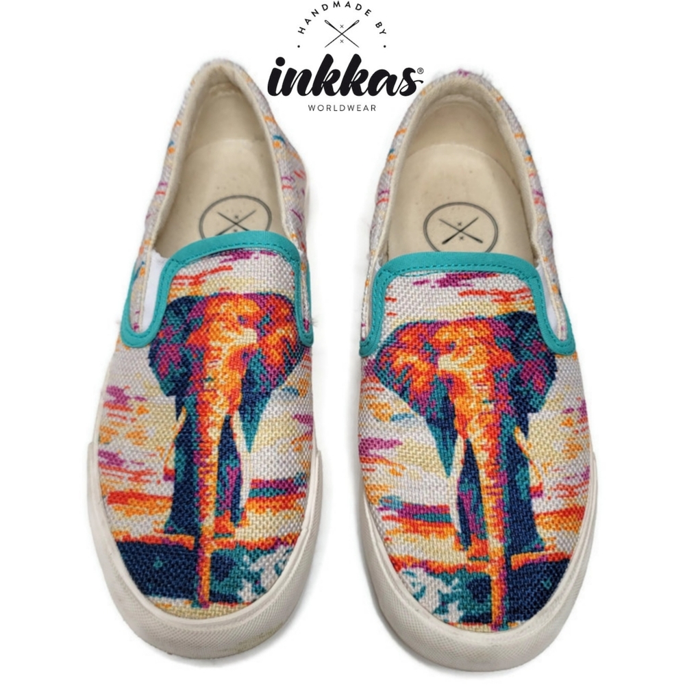 Inkkas Thai elephant colorfull slip on sneakers size 5 youth.